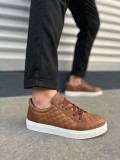 JY166 Prestige Bağcıklı Cilt Kapitone Desenli Erkek Günlük Sneaker Ayakkabı CBT - Taba