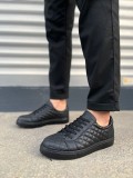 JY166 Prestige Bağcıklı Cilt Kapitone Desenli Erkek Günlük Sneaker Ayakkabı CST - Siyah