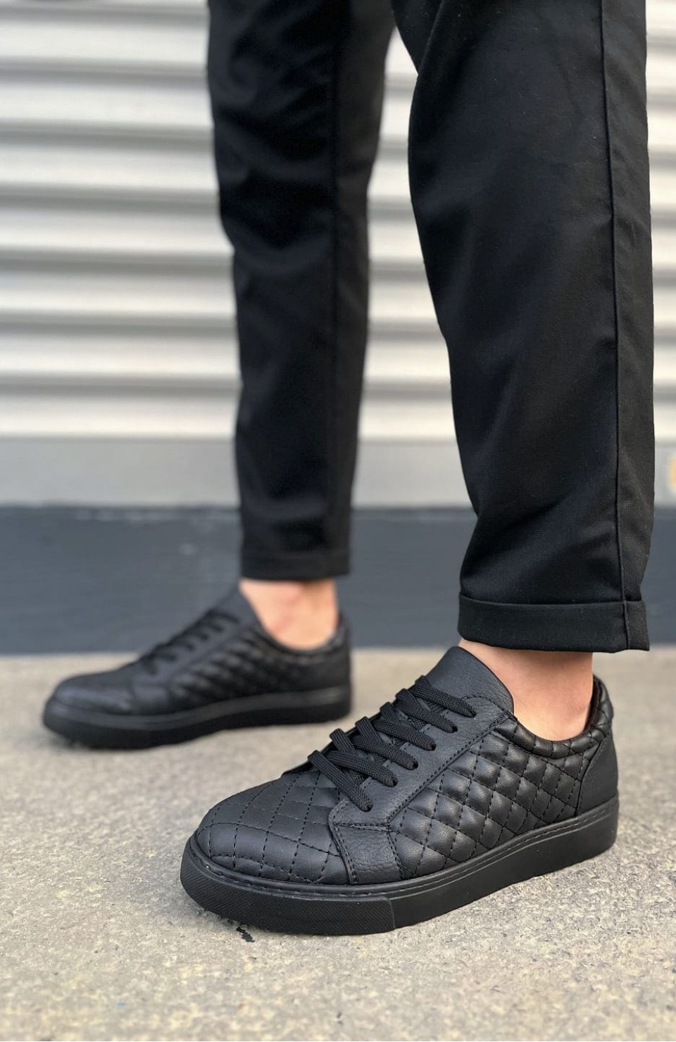 JY166 Prestige Bağcıklı Cilt Kapitone Desenli Erkek Günlük Sneaker Ayakkabı CST - Siyah