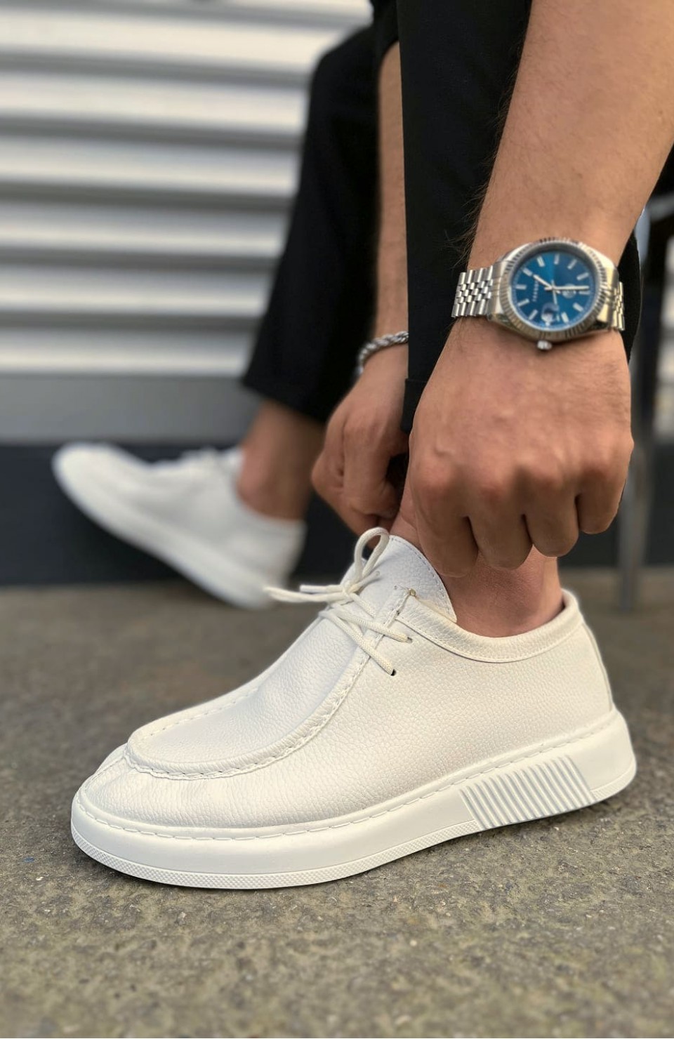 JY170 Tornado Bağcıklı Cilt Erkek Günlük Spor Klasik Ayakkabı CBT - Beyaz