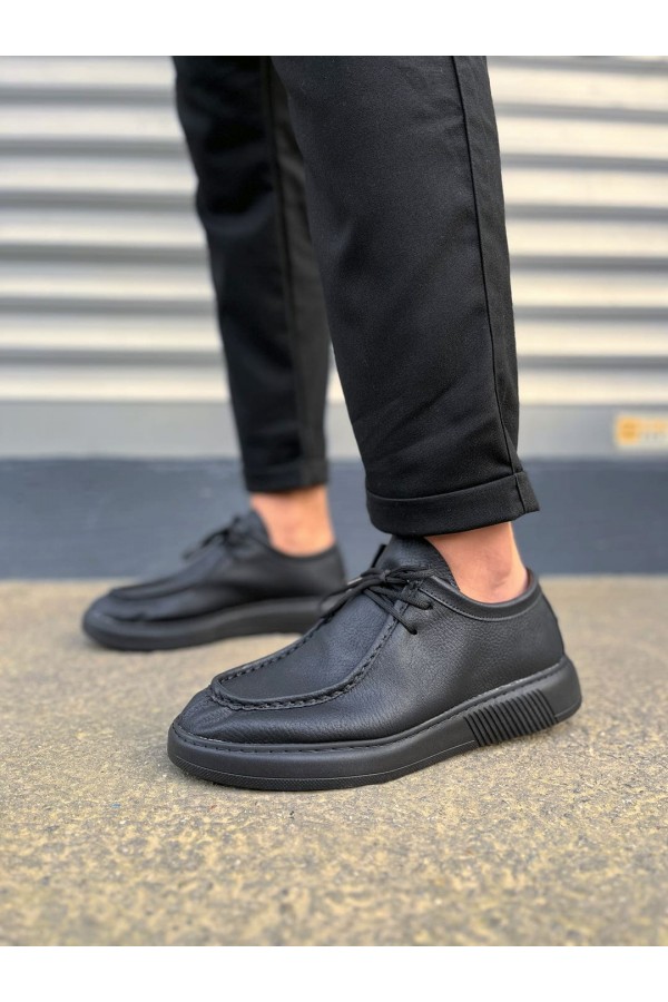 JY170 Tornado Bağcıklı Cilt Erkek Günlük Spor Klasik Ayakkabı CST - Siyah