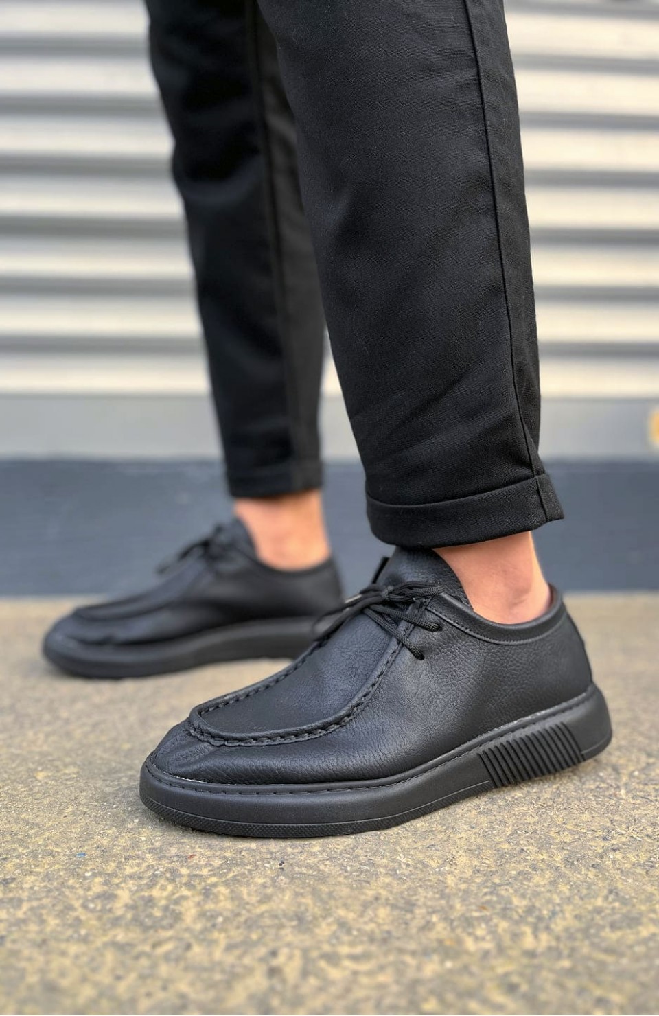 JY170 Tornado Bağcıklı Cilt Erkek Günlük Spor Klasik Ayakkabı CST - Siyah