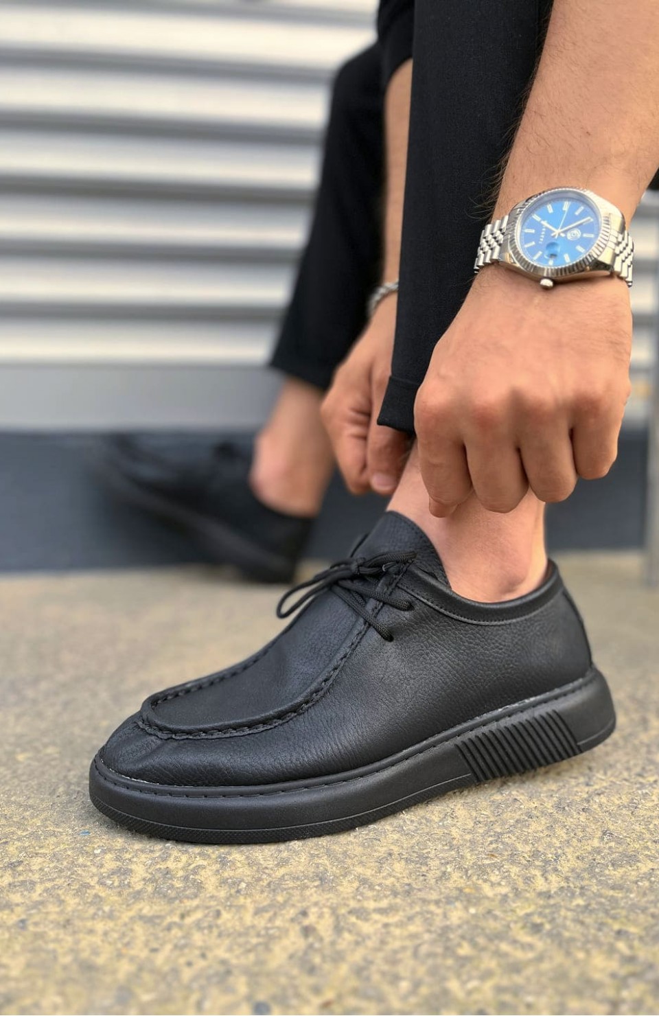 JY170 Tornado Bağcıklı Cilt Erkek Günlük Spor Klasik Ayakkabı CST - Siyah