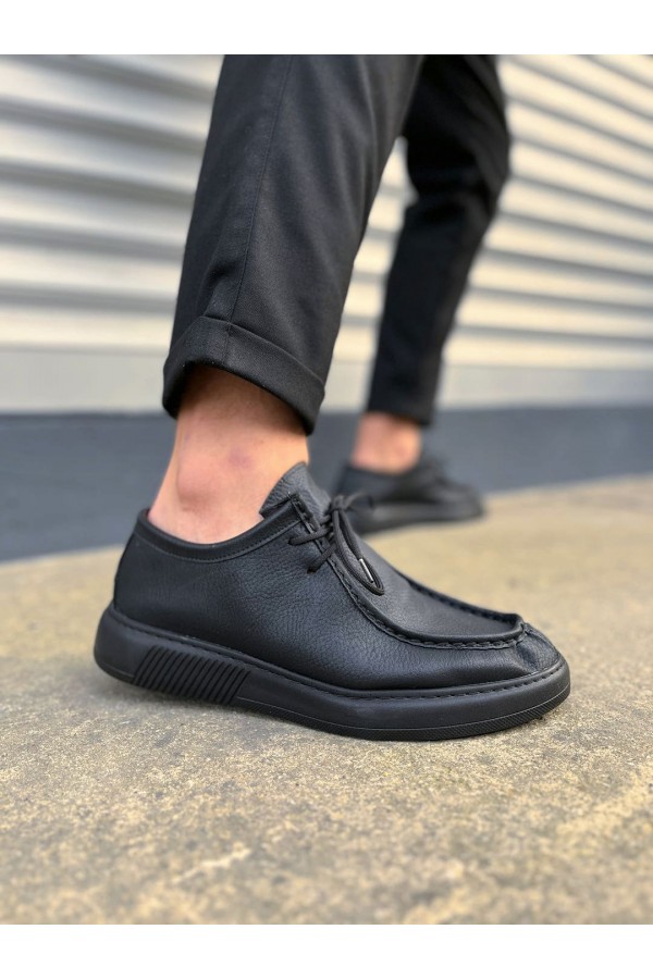 JY170 Tornado Bağcıklı Cilt Erkek Günlük Spor Klasik Ayakkabı CST - Siyah