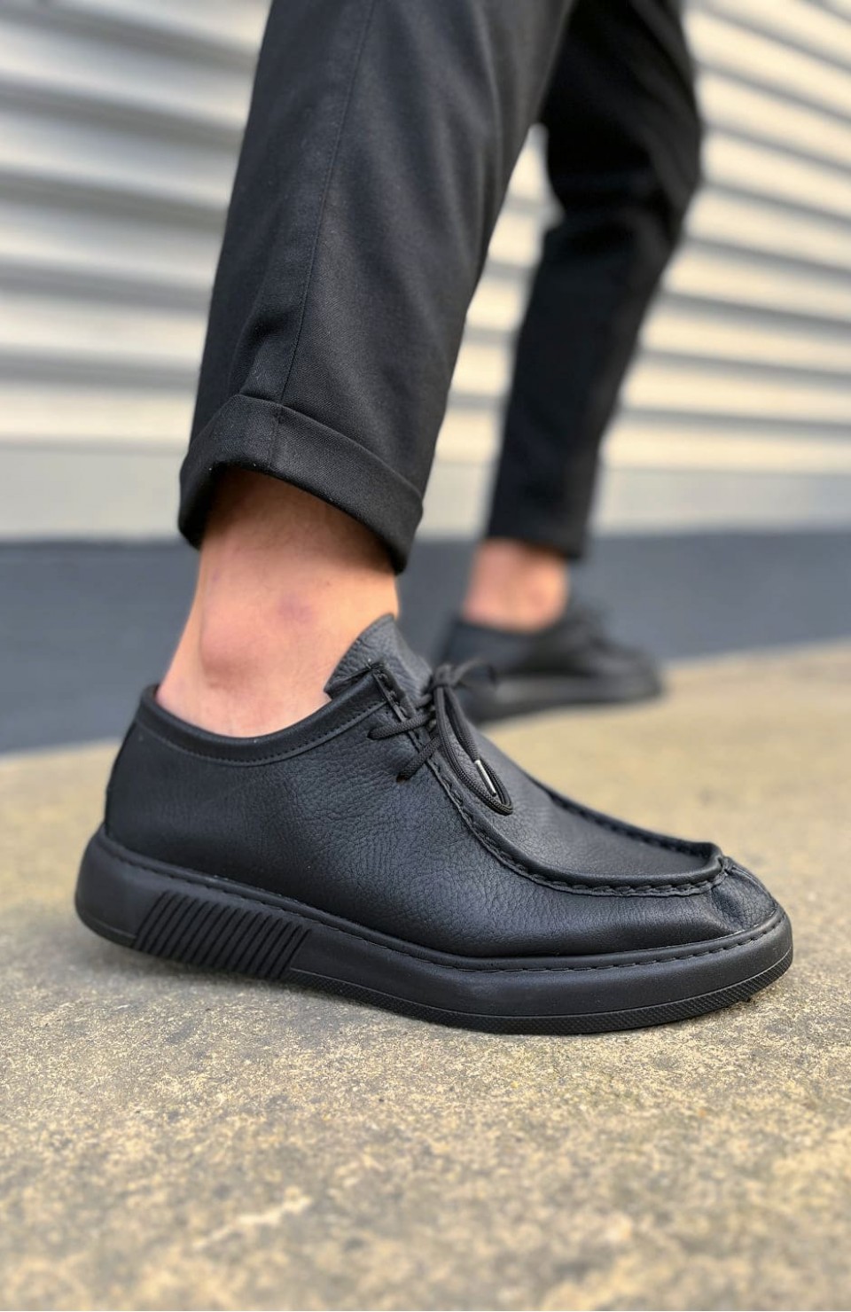 JY170 Tornado Bağcıklı Cilt Erkek Günlük Spor Klasik Ayakkabı CST - Siyah