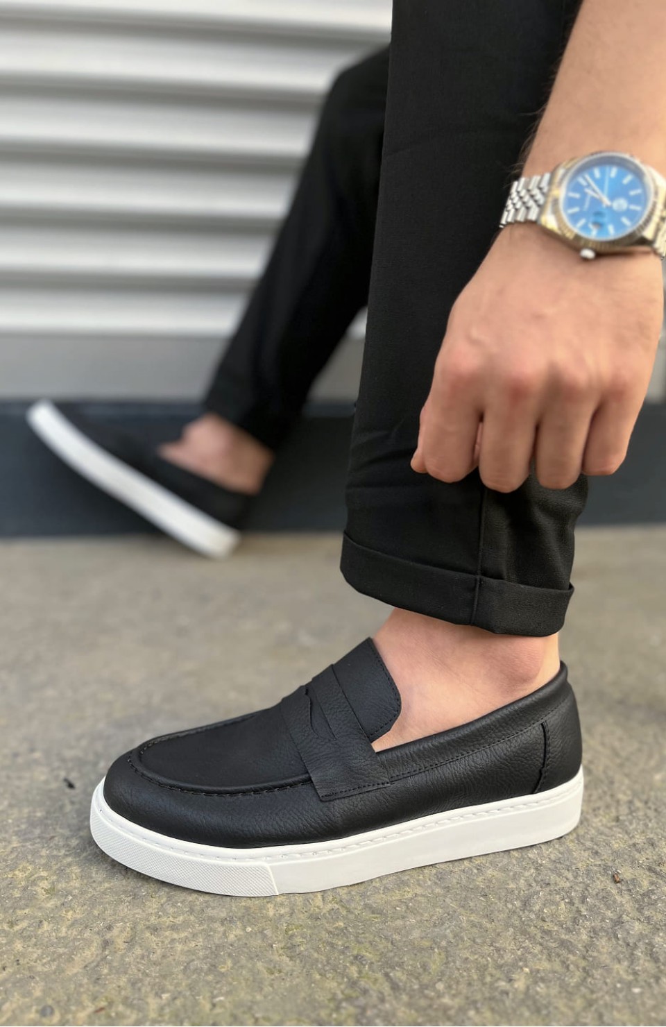 JY180 Estilo X Bağcıksız Cilt Erkek Günlük Spor Klasik Ayakkabı CBT - Siyah