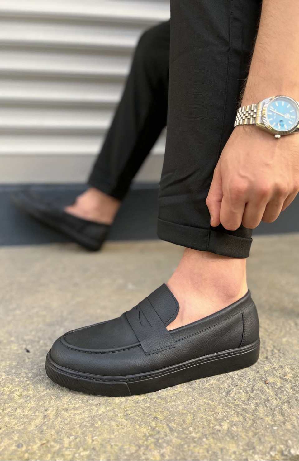 JY180 Estilo X Bağcıksız Cilt Erkek Günlük Spor Klasik Ayakkabı CST - Siyah