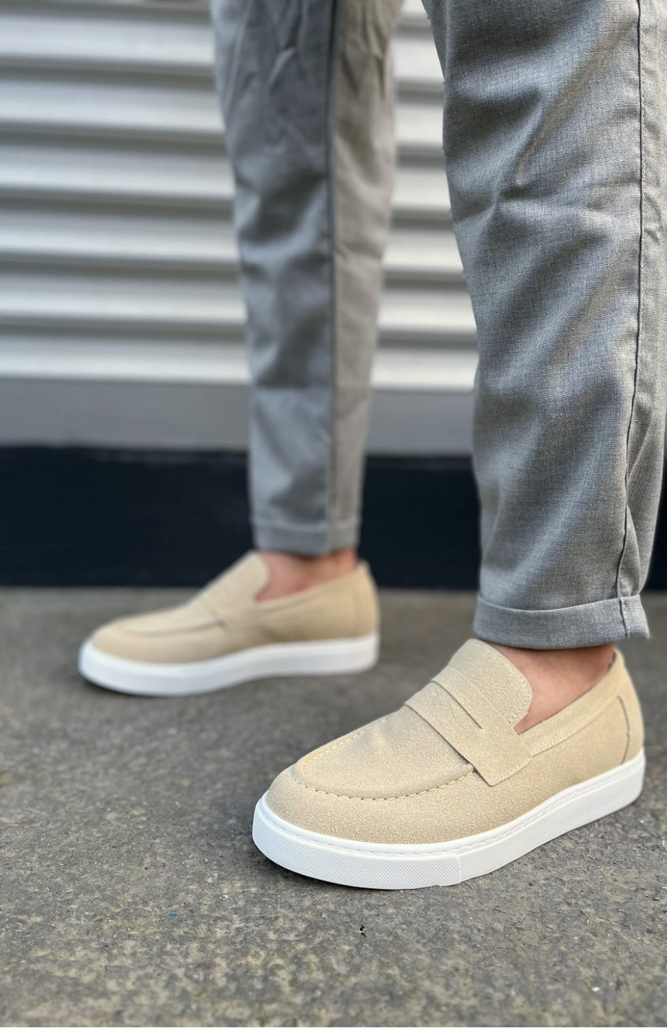 JY180 Estilo X Bağcıksız Süet Erkek Günlük Spor Klasik Ayakkabı SBT - Krem