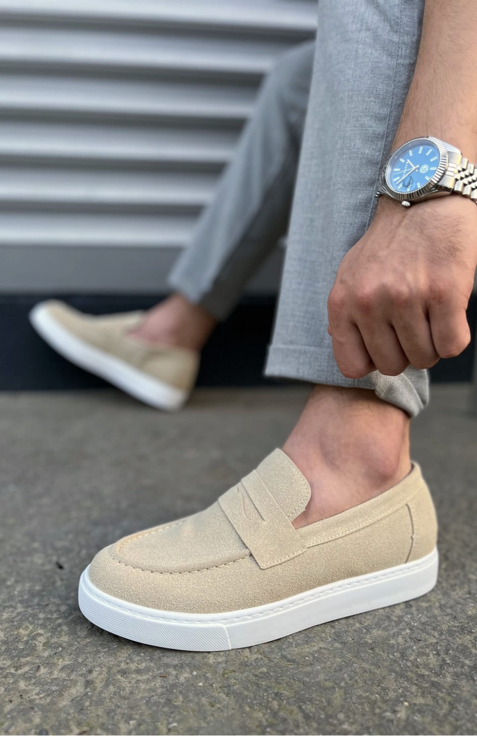 JY180 Estilo X Bağcıksız Süet Erkek Günlük Spor Klasik Ayakkabı SBT - Krem