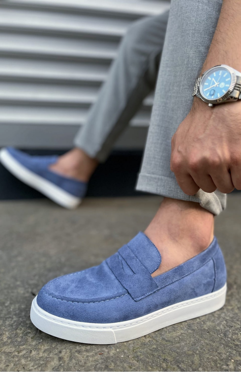 JY180 Estilo X Bağcıksız Süet Erkek Günlük Spor Klasik Ayakkabı SBT - Mavi