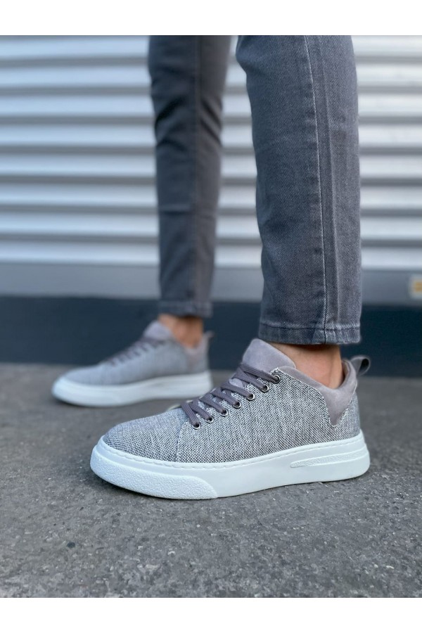 JY204 Flex Bağcıklı Keten Kumaş Erkek Günlük Sneaker Ayakkabı KBT - Gri