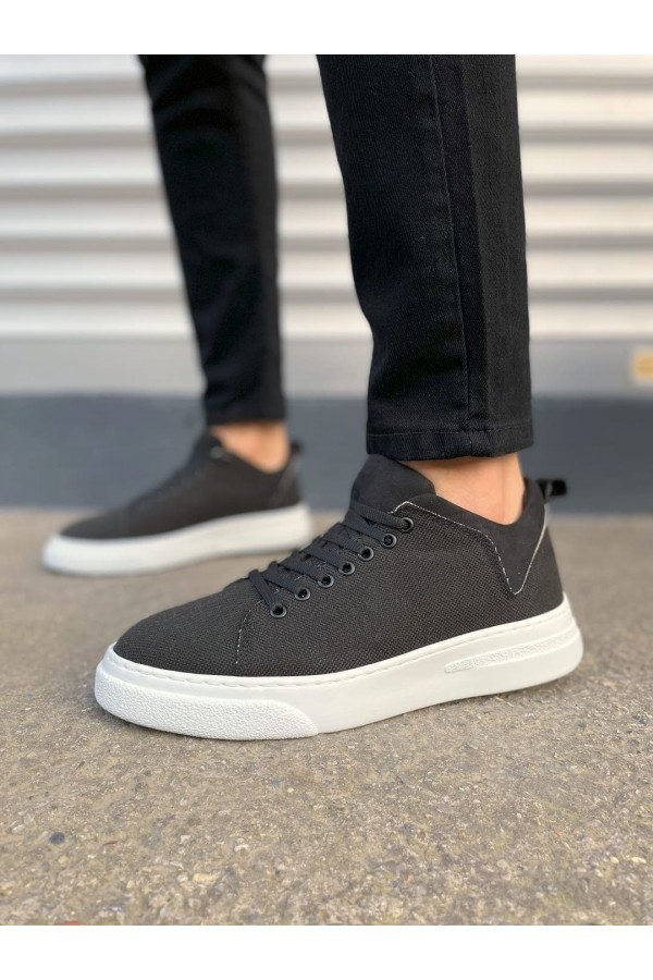 JY204 Flex Bağcıklı Keten Kumaş Erkek Günlük Sneaker Ayakkabı KBT - Siyah