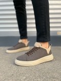 JY204 Flex Bağcıklı Keten Kumaş Erkek Günlük Sneaker Ayakkabı KKT - Kahverengi/Krem