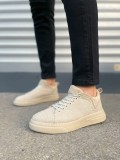 JY204 Flex Bağcıklı Keten Kumaş Erkek Günlük Sneaker Ayakkabı KKT - Krem