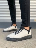 JY204 Flex Bağcıklı Keten Kumaş Erkek Günlük Sneaker Ayakkabı KST - Beyaz/Siyah