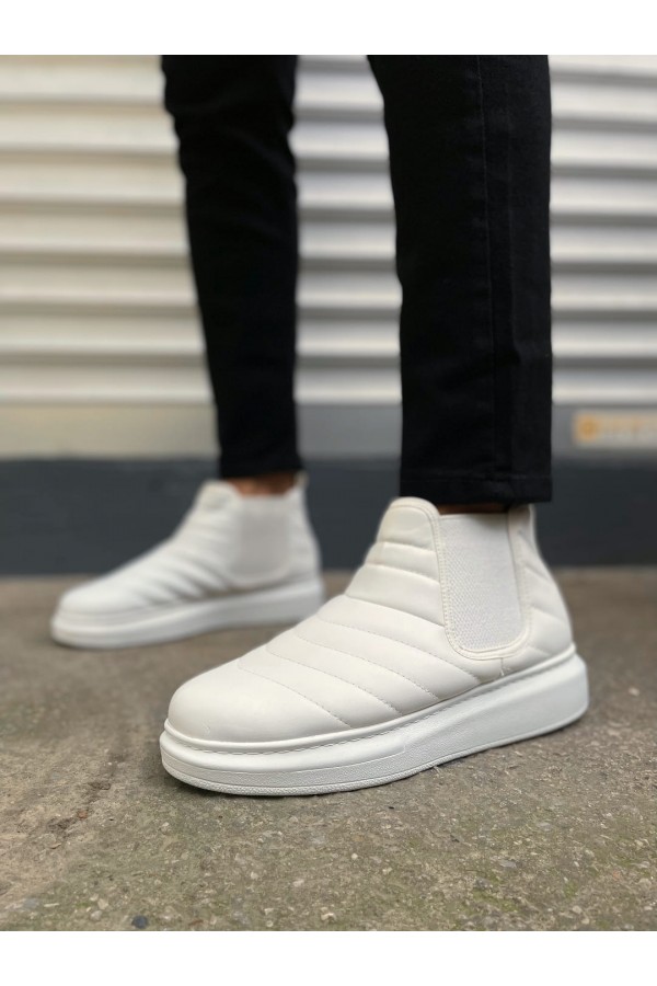 JY205 Boston Bağcıksız Ortopedik Taban Cilt Erkek Spor Bot CBT - Beyaz