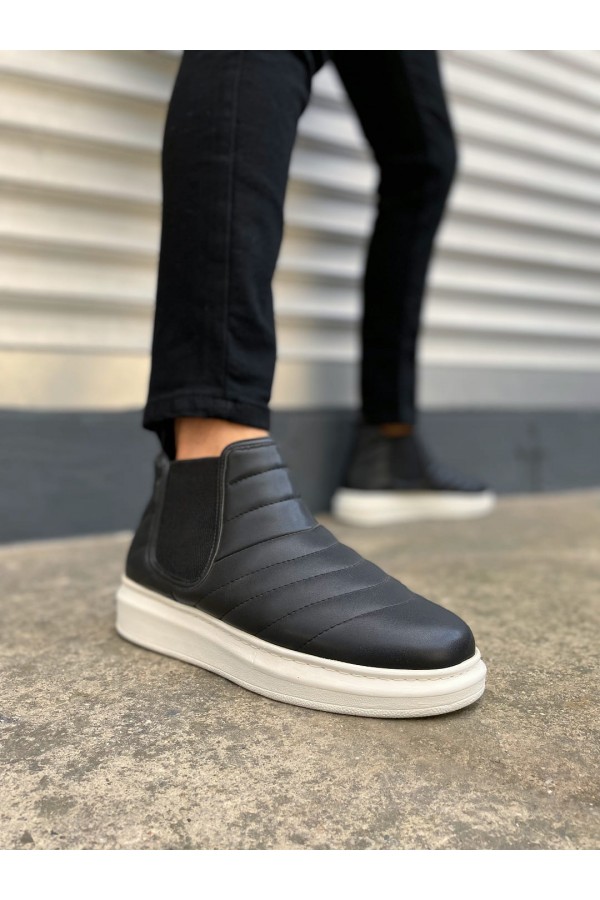 JY205 Boston Bağcıksız Ortopedik Taban Cilt Erkek Spor Bot CBT - Siyah