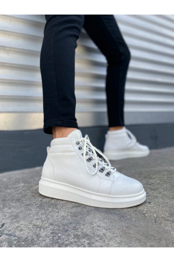 JY206 Ottawa Bağcıklı Ortopedik Taban Cilt Erkek Spor Bot CBT - Beyaz