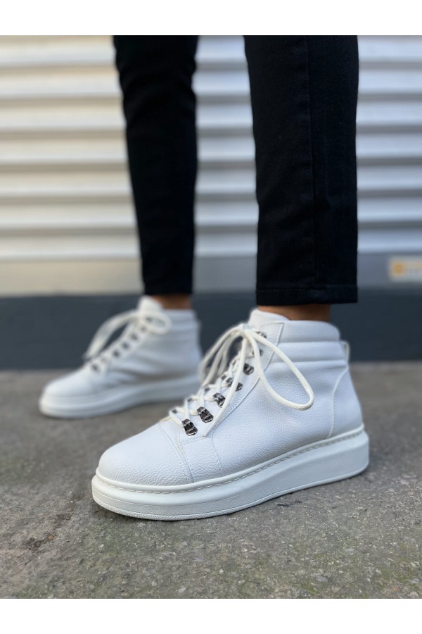 JY206 Ottawa Bağcıklı Ortopedik Taban Cilt Erkek Spor Bot CBT - Beyaz