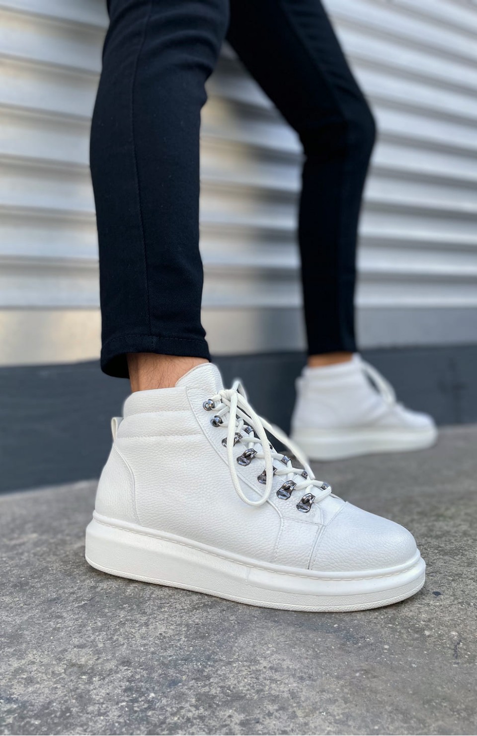 JY206 Ottawa Bağcıklı Ortopedik Taban Cilt Erkek Spor Bot CBT - Beyaz