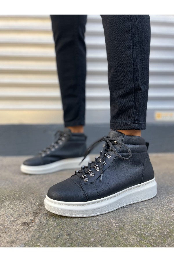 JY206 Ottawa Bağcıklı Ortopedik Taban Cilt Erkek Spor Bot CBT - Siyah