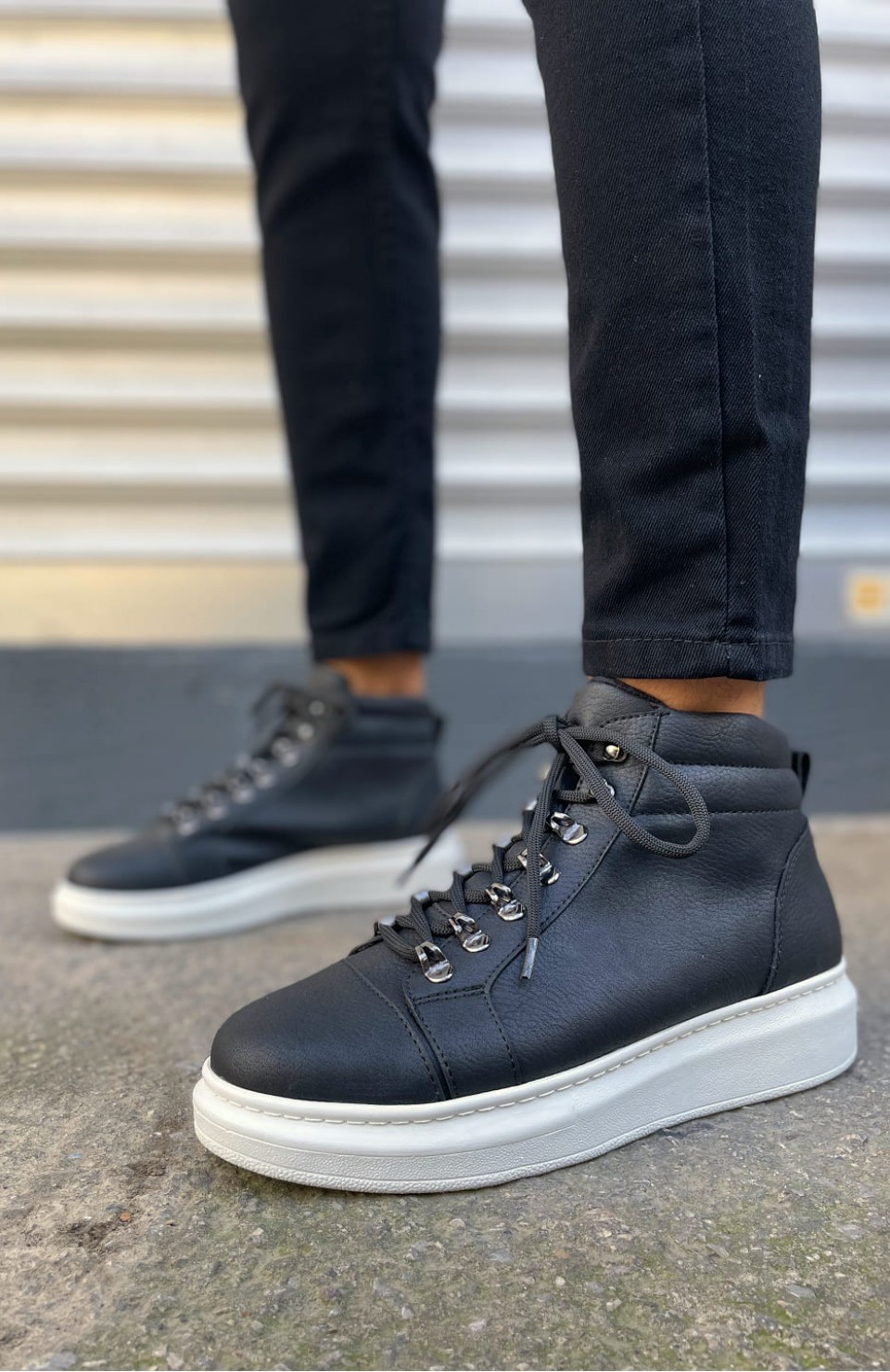 JY206 Ottawa Bağcıklı Ortopedik Taban Cilt Erkek Spor Bot CBT - Siyah