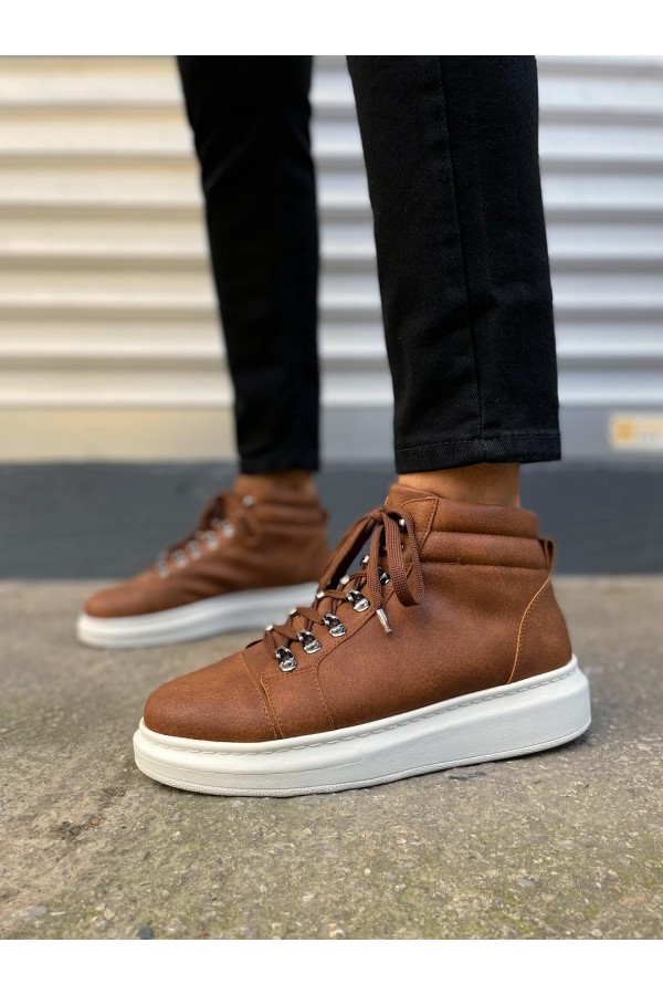 JY206 Ottawa Bağcıklı Ortopedik Taban Cilt Erkek Spor Bot CBT - Taba