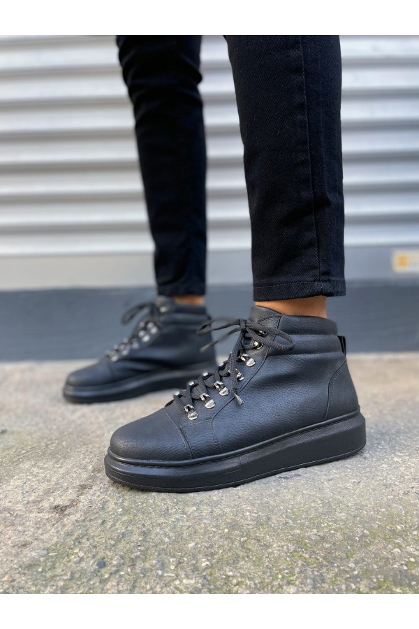 JY206 Ottawa Bağcıklı Ortopedik Taban Cilt Erkek Spor Bot CST - Siyah