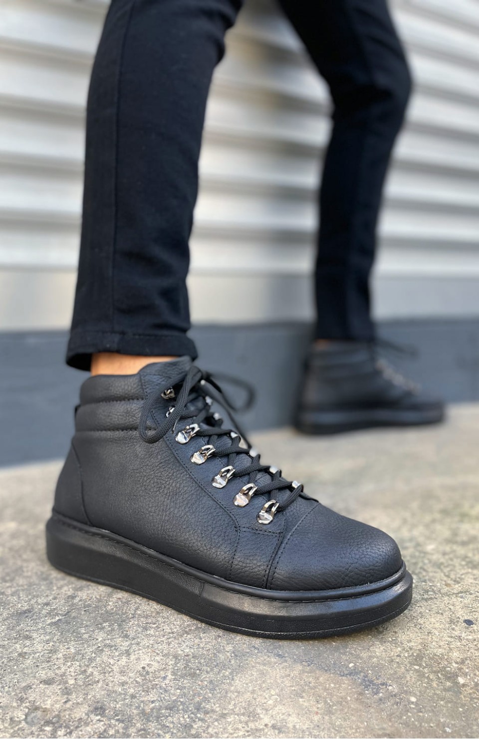 JY206 Ottawa Bağcıklı Ortopedik Taban Cilt Erkek Spor Bot CST - Siyah