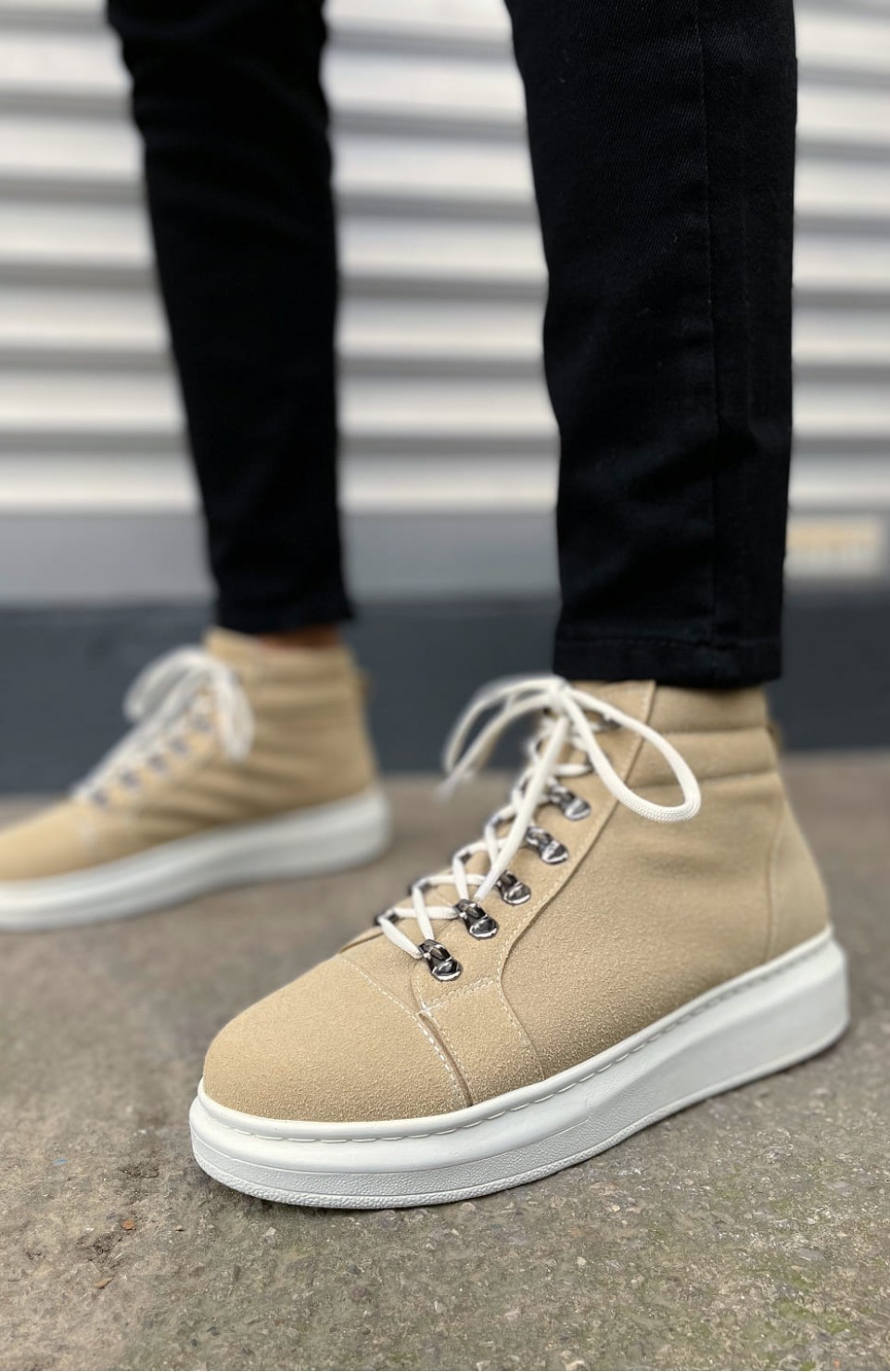 JY206 Ottawa Bağcıklı Ortopedik Taban Süet Erkek Spor Bot SBT - Krem