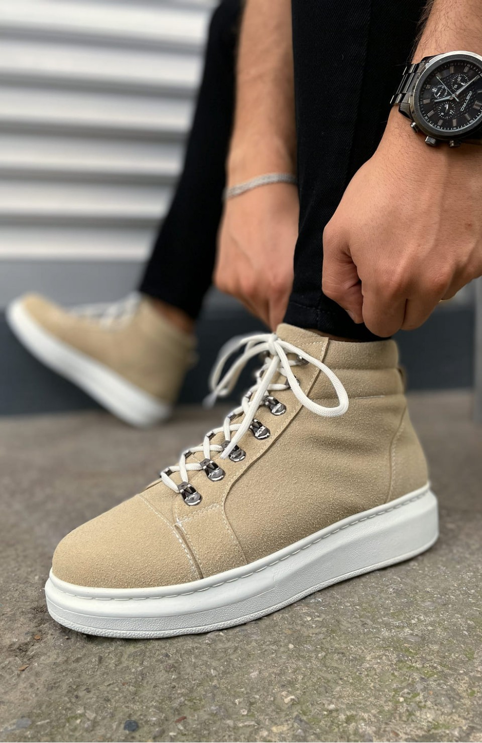 JY206 Ottawa Bağcıklı Ortopedik Taban Süet Erkek Spor Bot SBT - Krem