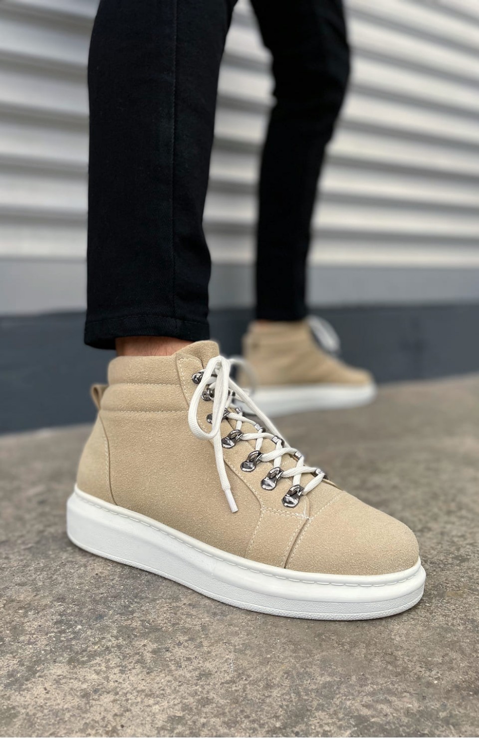 JY206 Ottawa Bağcıklı Ortopedik Taban Süet Erkek Spor Bot SBT - Krem