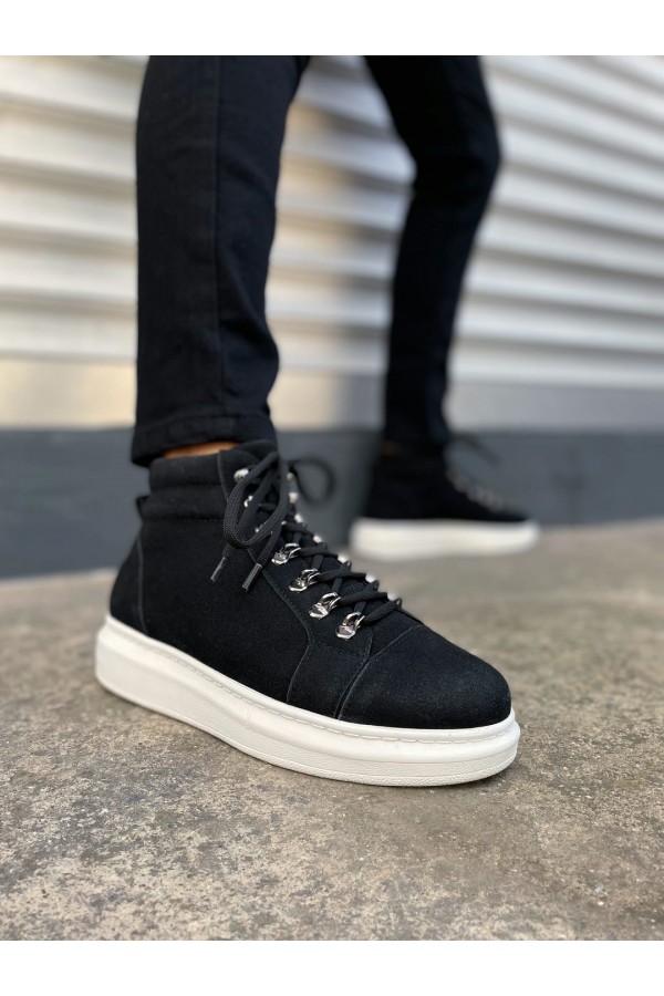 JY206 Ottawa Bağcıklı Ortopedik Taban Süet Erkek Spor Bot SBT - Siyah