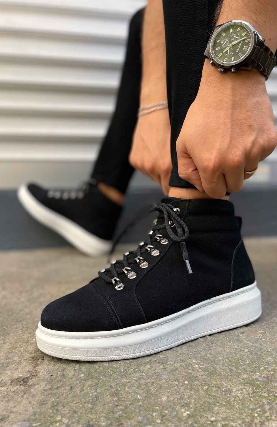 JY206 Ottawa Bağcıklı Ortopedik Taban Süet Erkek Spor Bot SBT - Siyah