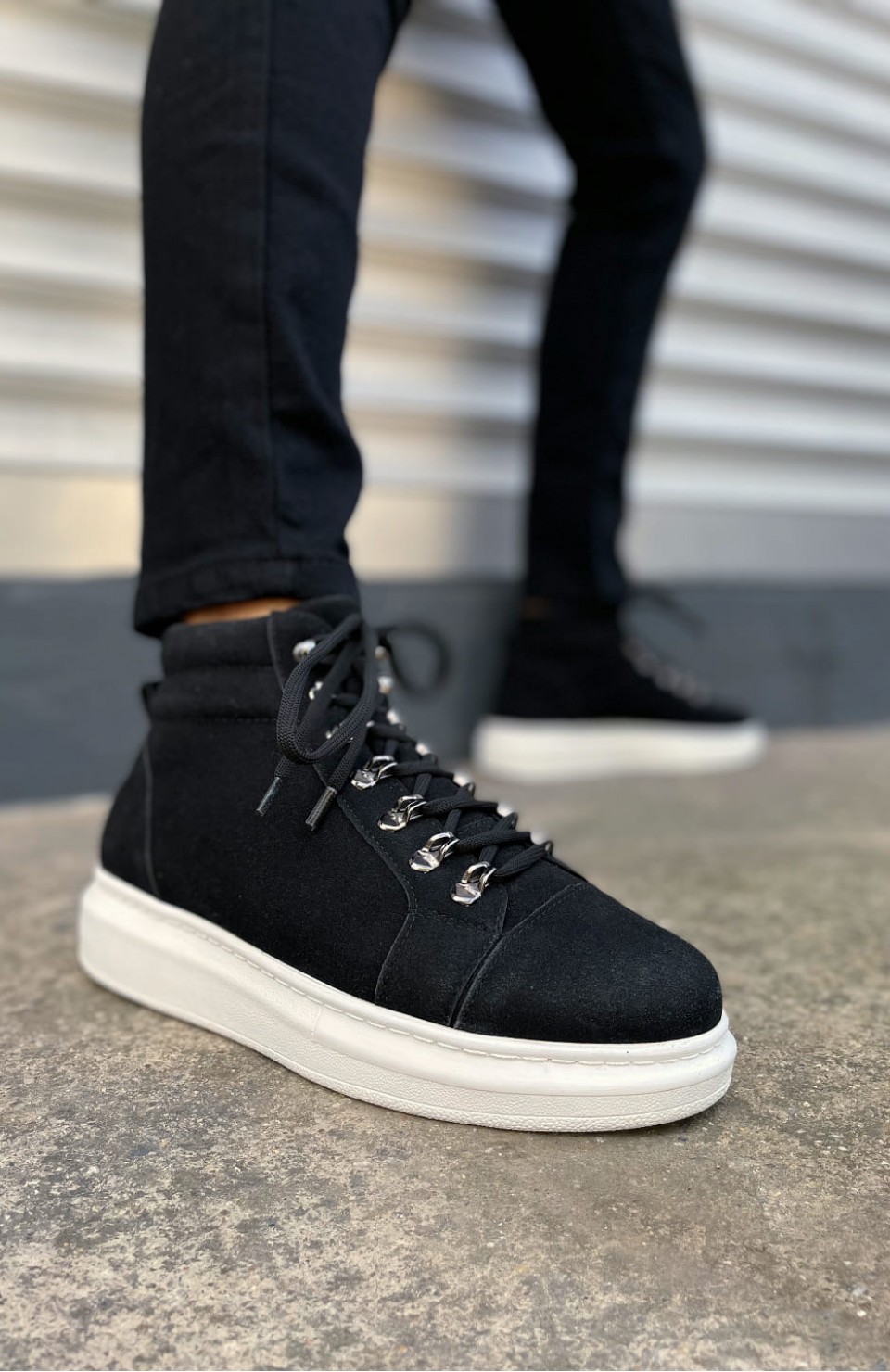 JY206 Ottawa Bağcıklı Ortopedik Taban Süet Erkek Spor Bot SBT - Siyah