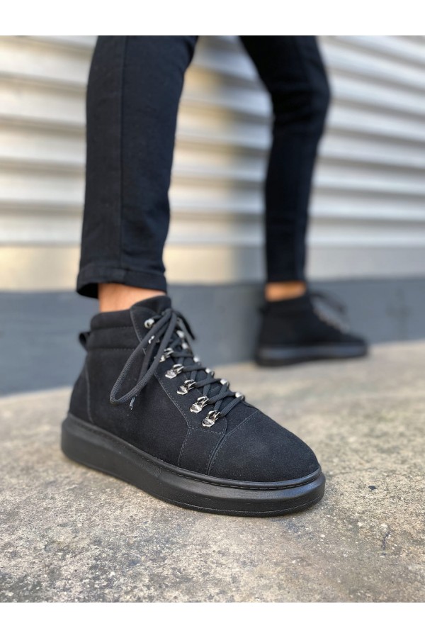 JY206 Ottawa Bağcıklı Ortopedik Taban Süet Erkek Spor Bot SST - Siyah