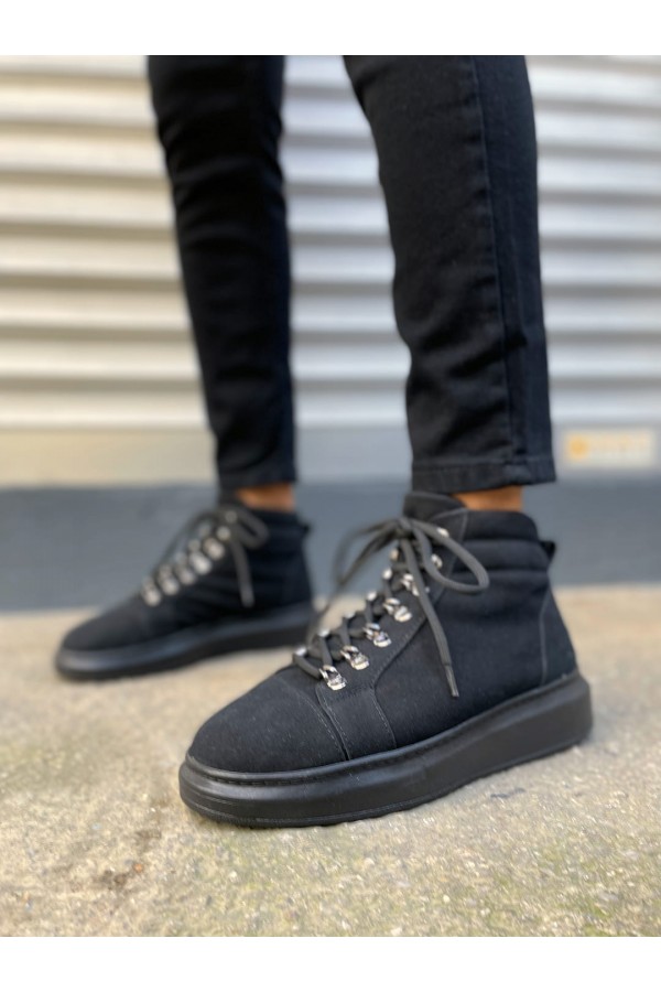 JY206 Ottawa Bağcıklı Ortopedik Taban Süet Erkek Spor Bot SST - Siyah