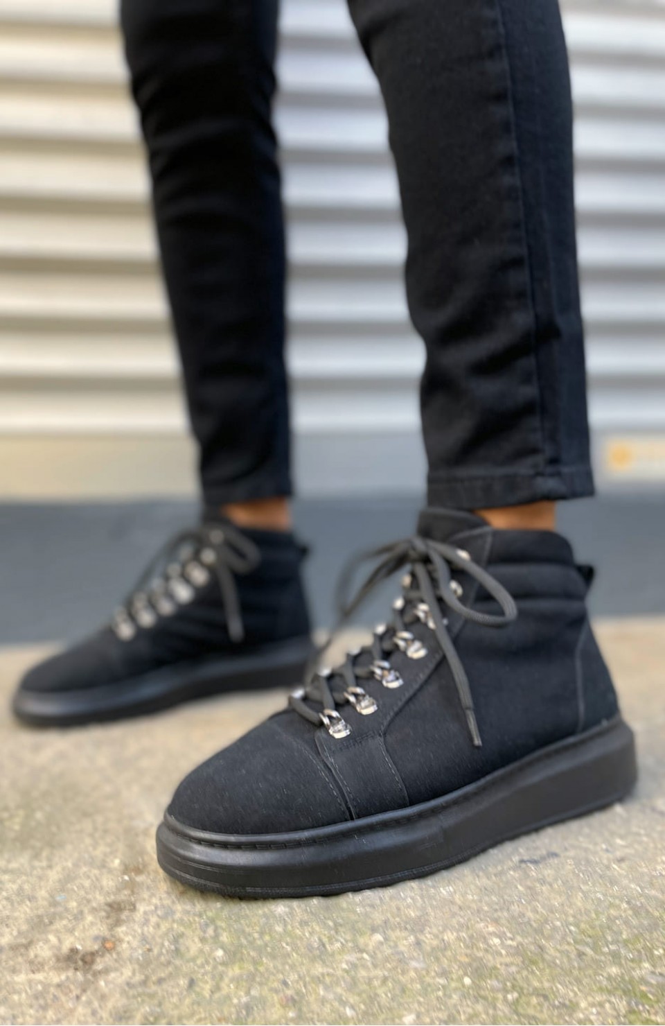 JY206 Ottawa Bağcıklı Ortopedik Taban Süet Erkek Spor Bot SST - Siyah