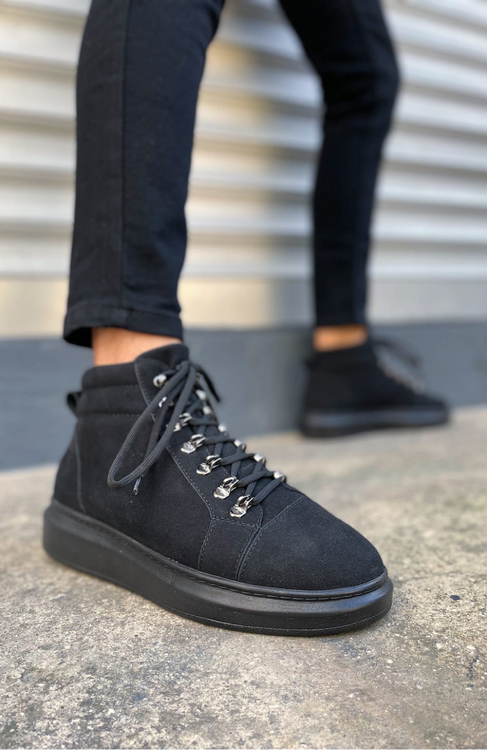 JY206 Ottawa Bağcıklı Ortopedik Taban Süet Erkek Spor Bot SST - Siyah