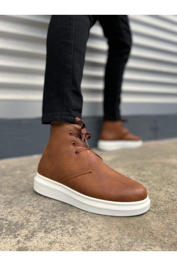 JY207 Oslo Bağcıklı Ortopedik Taban Cilt Erkek Spor Bot CBT - Taba