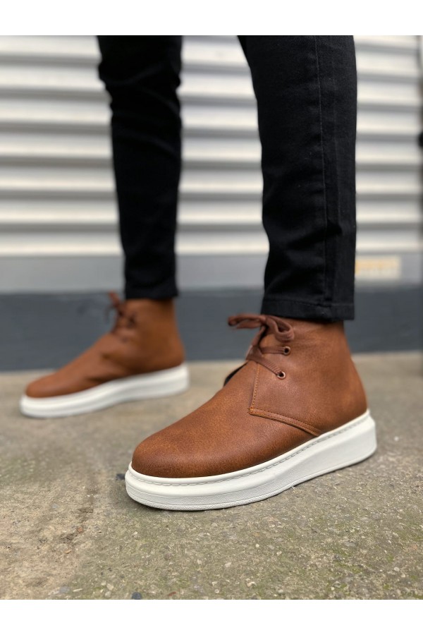 JY207 Oslo Bağcıklı Ortopedik Taban Cilt Erkek Spor Bot CBT - Taba