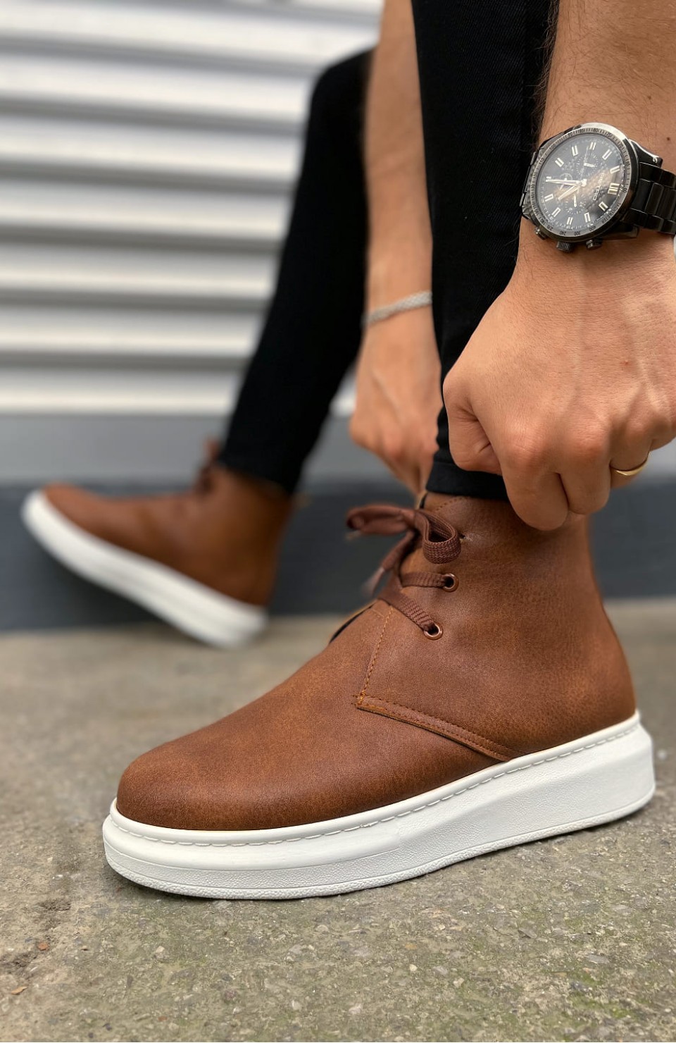 JY207 Oslo Bağcıklı Ortopedik Taban Cilt Erkek Spor Bot CBT - Taba