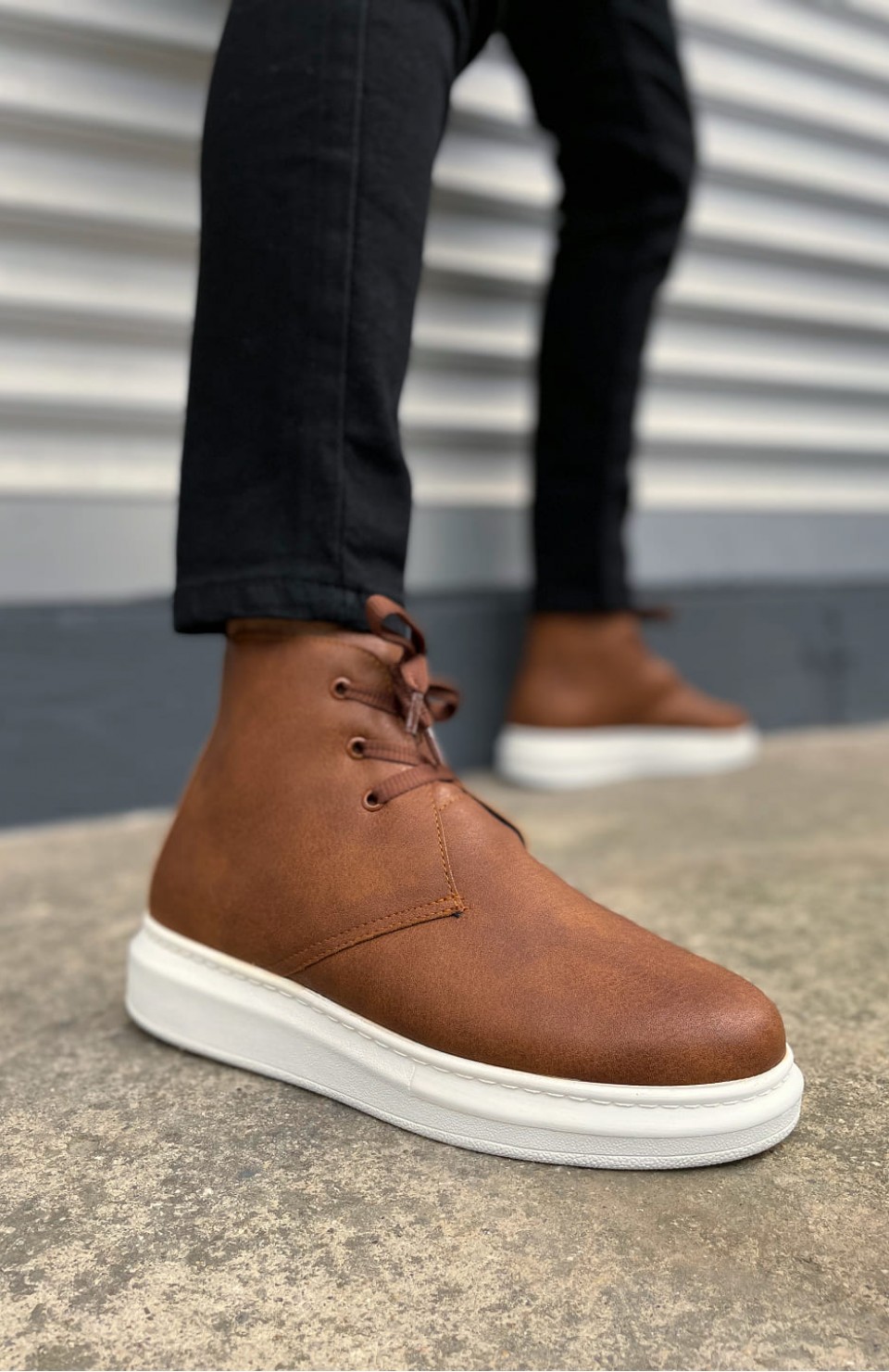 JY207 Oslo Bağcıklı Ortopedik Taban Cilt Erkek Spor Bot CBT - Taba