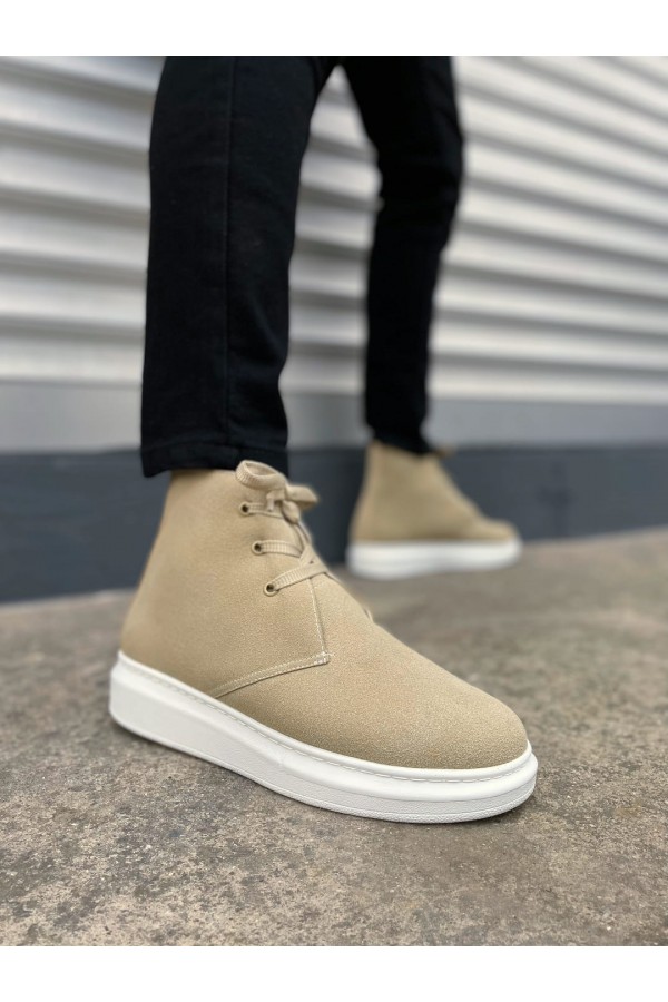 JY207 Oslo Bağcıklı Ortopedik Taban Süet Erkek Spor Bot SBT - Krem