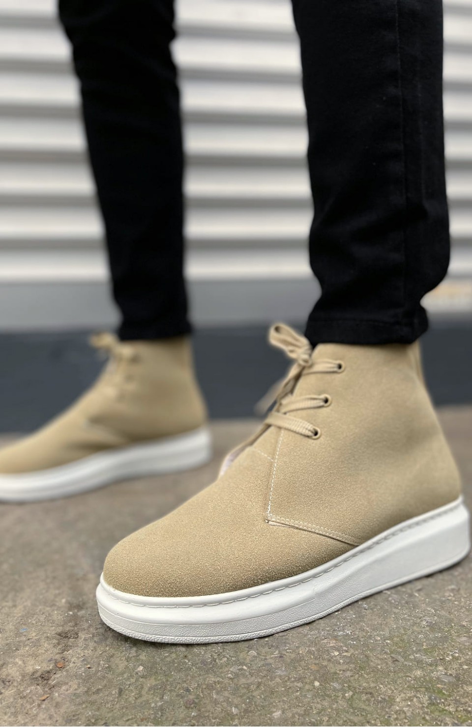 JY207 Oslo Bağcıklı Ortopedik Taban Süet Erkek Spor Bot SBT - Krem