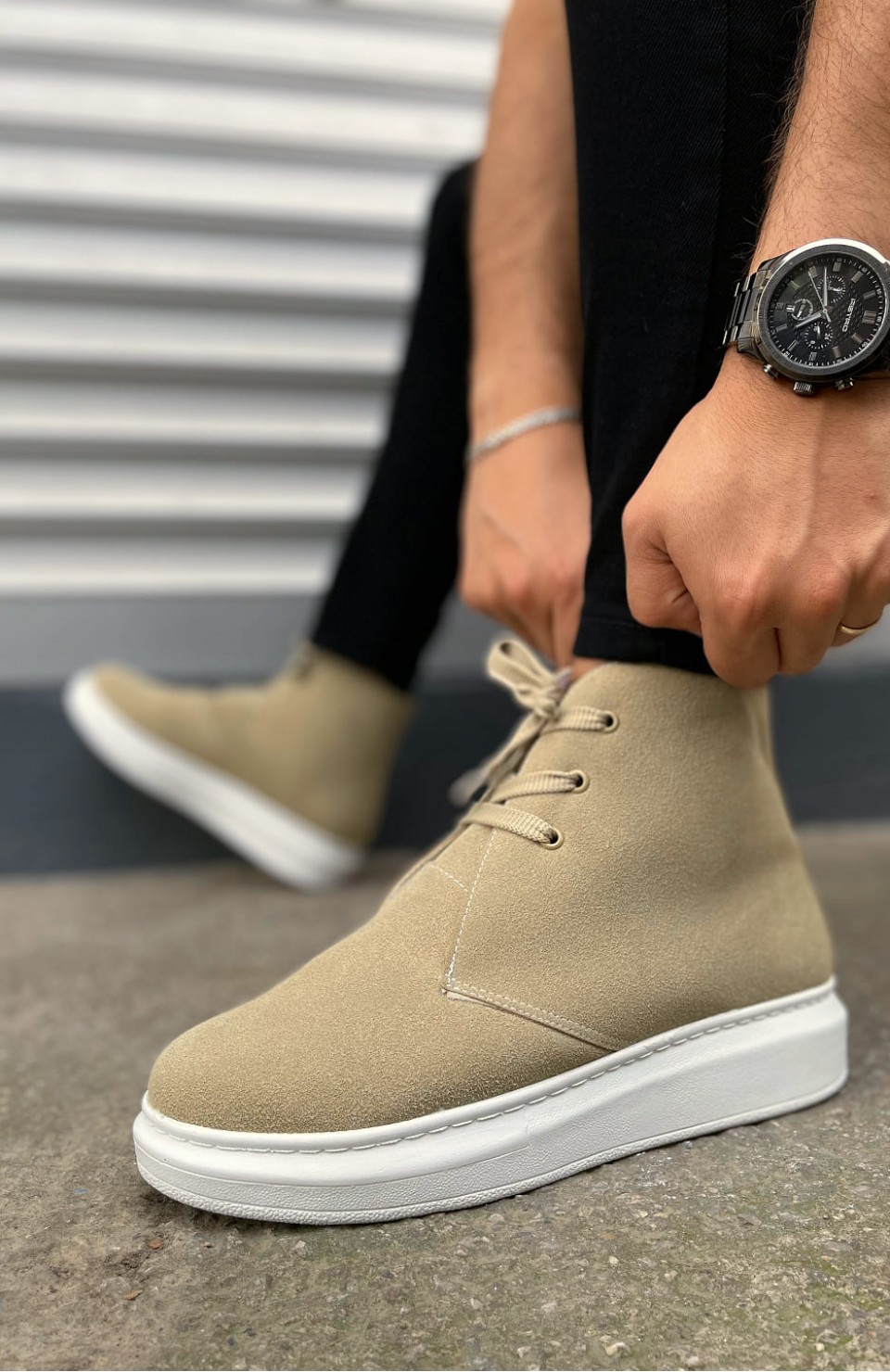 JY207 Oslo Bağcıklı Ortopedik Taban Süet Erkek Spor Bot SBT - Krem