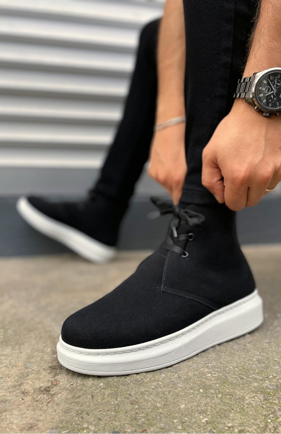 JY207 Oslo Bağcıklı Ortopedik Taban Süet Erkek Spor Bot SBT - Siyah