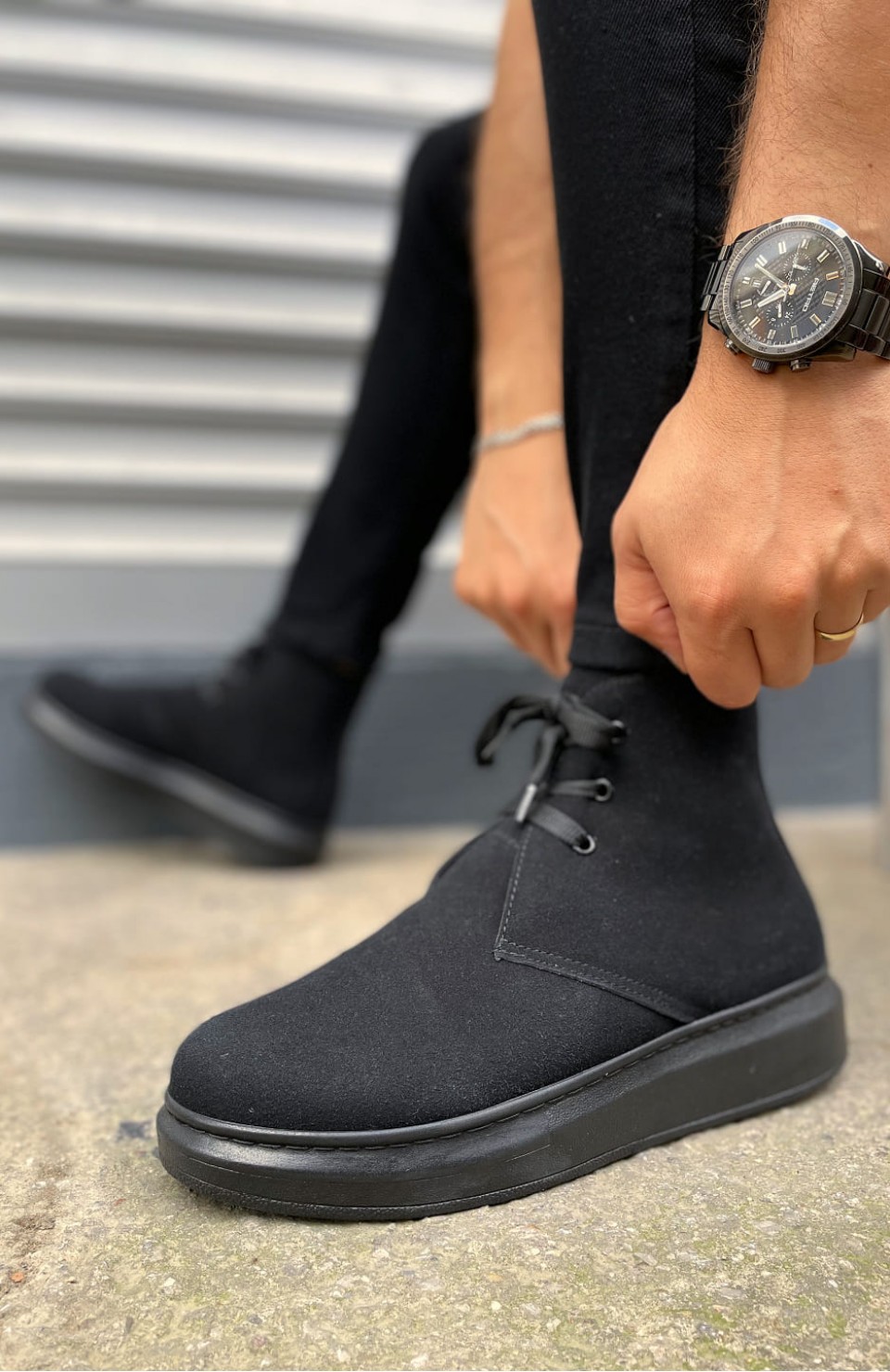 JY207 Oslo Bağcıklı Ortopedik Taban Süet Erkek Spor Bot SST - Siyah