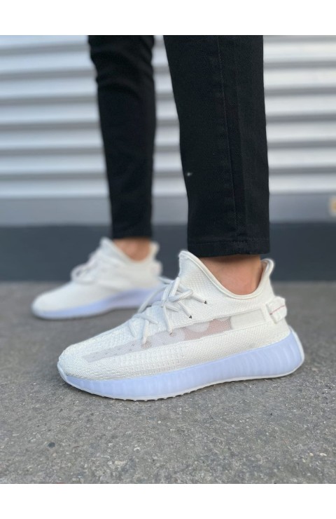 JY305 Pulse Bağcıklı Triko Kumaş Erkek Günlük Spor Ayakkabı TBT - Beyaz