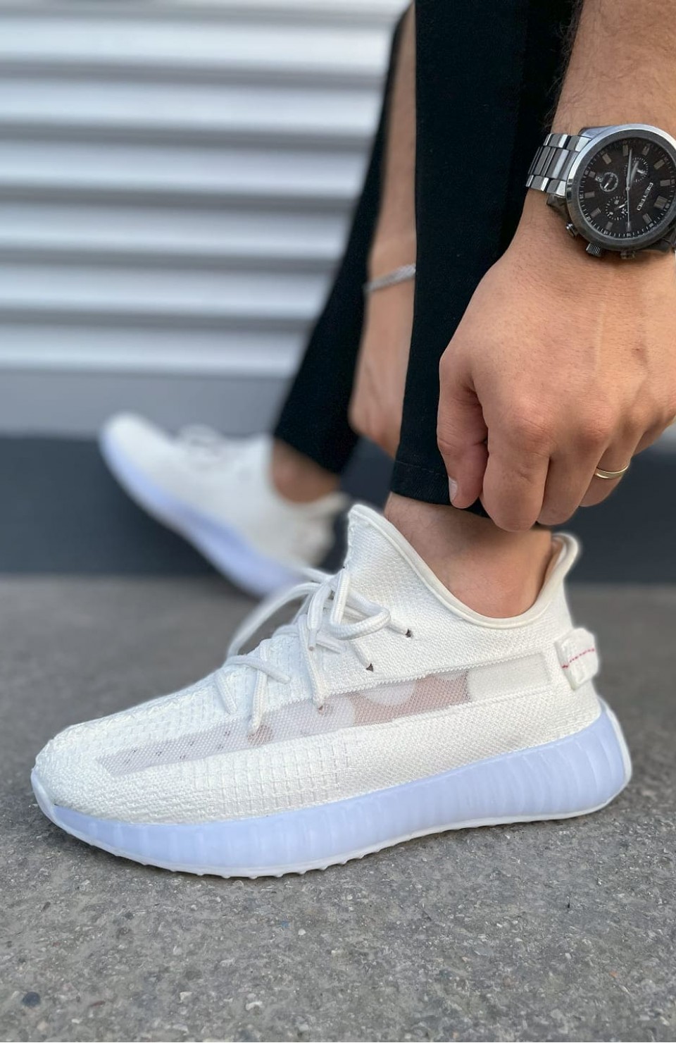 JY305 Pulse Bağcıklı Triko Kumaş Erkek Günlük Spor Ayakkabı TBT - Beyaz